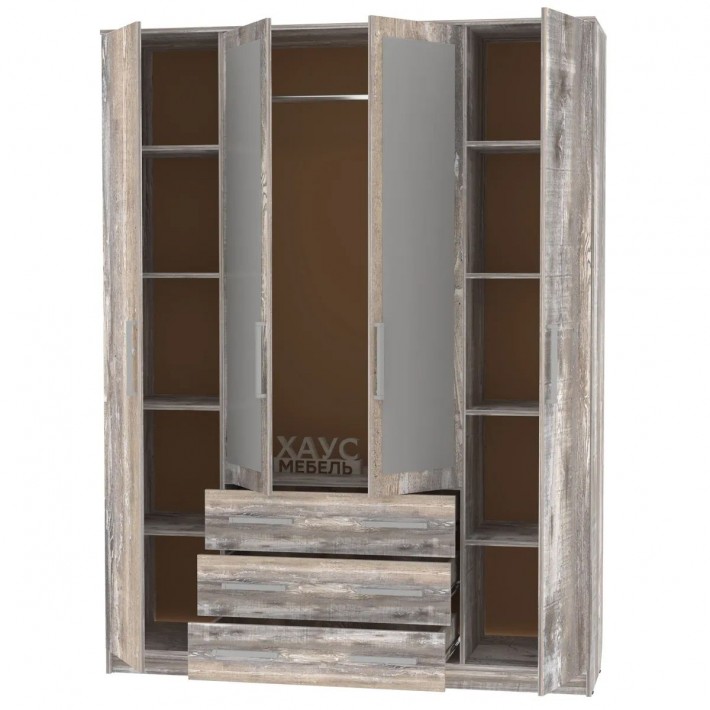 Шкаф 4-дверный 1 с зеркалом бетон пайн