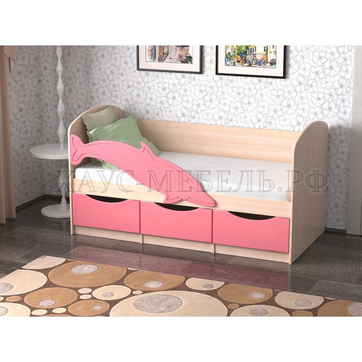 Кровать Дельфин 1600 - дуб молочный/розовый глянец